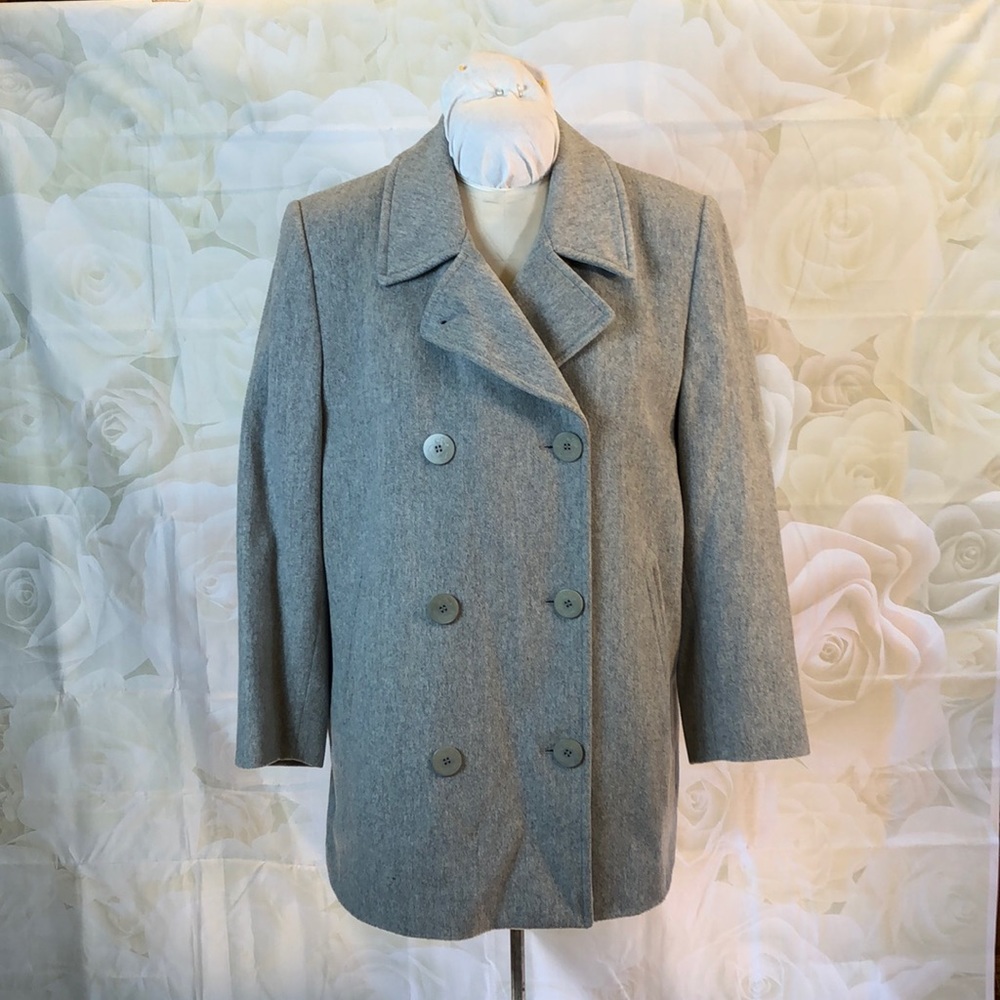LL Bean gray wool/cashmere blend pea coat size P12